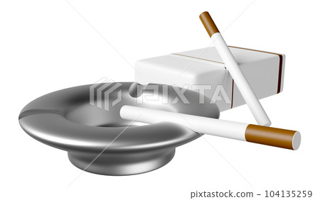 3d ashtray with cigarette pack isolated. 3d render illustration 3d ashtray with cigarette pack isolated. 3d render illustration 104135259