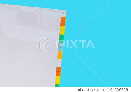 Office folders on blue background. 104136299