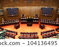 Conference roomor council with chairs and tables of the Congress for presentations and decks information graphics, prints layout covering books, magazine pages, advertisement, ads campaign materials 104136495