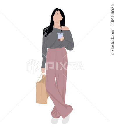 Beautiful and cute girl in stylish and fashionable clothes on a white background. Vector illustration in a flat style. Beautiful and cute girl in stylish and fashionable clothes on a white background. Vector illustration in a flat style. 104136526
