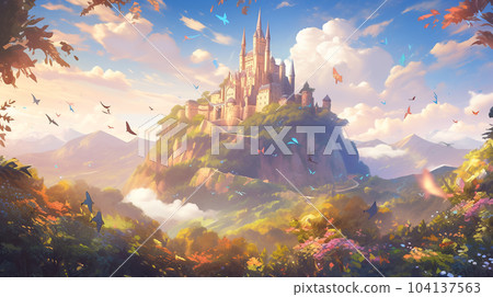 動漫風格背景【森林城堡】 104137563