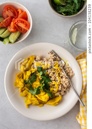 Healthy lunches with brown rice and chicken Healthy lunches with brown rice and chicken 104138239