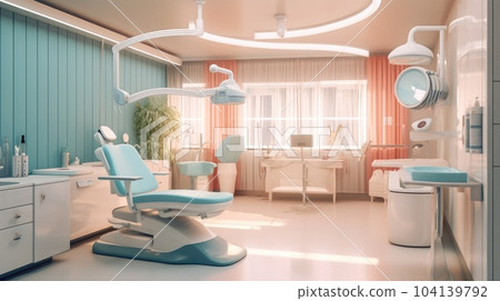Interior of new modern dental clinic office with chair. Interior of the office of patients reception 104139792