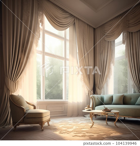 Windows with curtains luxury home. Windows with curtains luxury home. 104139946