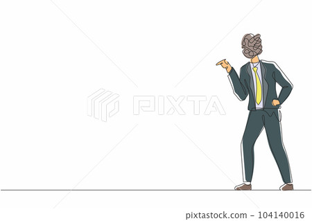 Continuous one line drawing businessman with round scribbles instead of head. Angry male arguing, conflicting. Quarrel, fight aggressive person. Blaming, criticizing. Single line draw design vector Continuous one line drawing businessman with round scribbles instead of head. Angry male arguing, conflicting. Quarrel, fight aggressive person. Blaming, criticizing. Single line draw design vector 104140016
