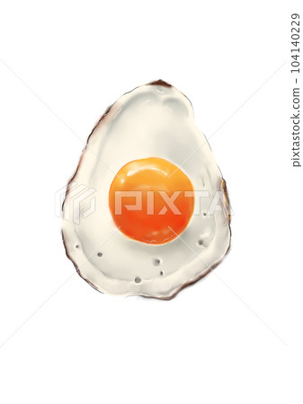 Fried egg. Fast food. Cooking lunch, dinner, breakfast. Natural product.  Cooked omelet. Scrambled eggs. Dark background. EPS10 vector illustration. 104140229