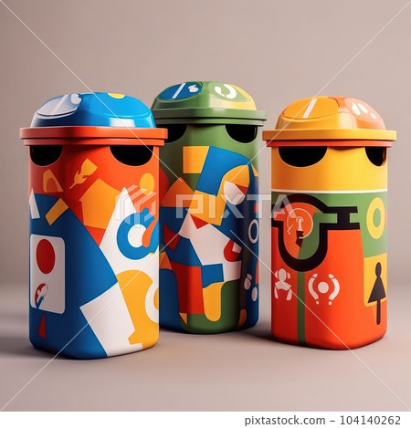 Modern trash bins for waste segregation, Management recycle garbage, Separate waste collection. Modern trash bins for waste segregation, Management recycle garbage, Separate waste collection. 104140262