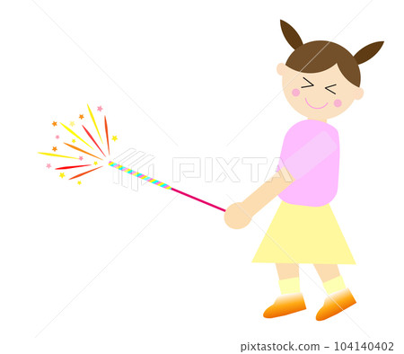 Smiling girl playing with handheld fireworks 104140402
