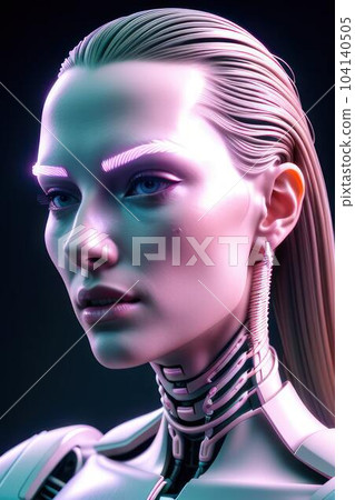 Beautiful cyborg or robot female face with bionic details. Generative AI Beautiful cyborg or robot female face with bionic details. Generative AI 104140505