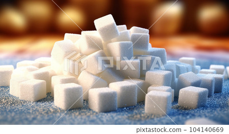 Pieces of white refined sugar, calories, diabetes prevention concept Pieces of white refined sugar, calories, diabetes prevention concept 104140669