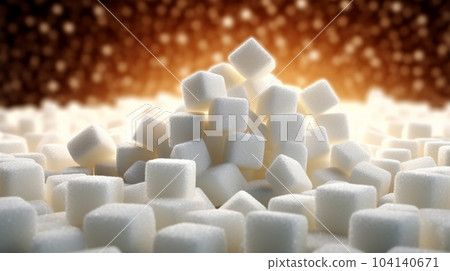 Pieces of white refined sugar, calories, diabetes prevention concept 104140671