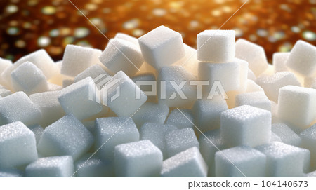 Pieces of white refined sugar, calories, diabetes prevention concept 104140673