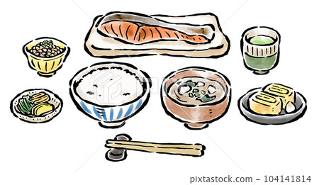 Balanced breakfast with salmon as the main brush stroke illustration 104141814