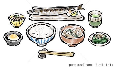 Balanced breakfast with saury as the main dish Brush stroke illustration Balanced breakfast with saury as the main dish Brush stroke illustration 104141815