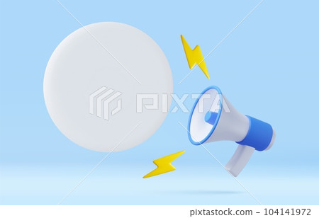 3d megaphone, loudspeaker with speech bubble 104141972