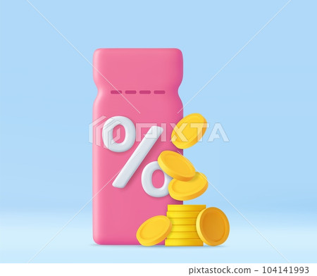 3d Coupon with Percent Symbol and Coins 3d Coupon with Percent Symbol and Coins 104141993