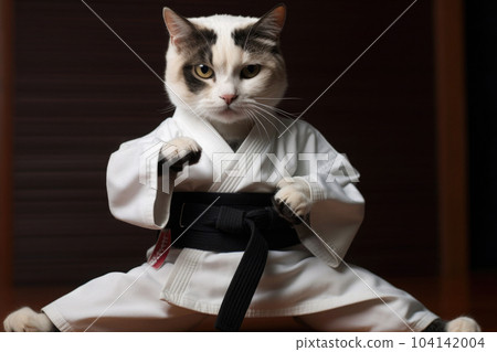 Cat wearing kimono for martial arts. Generative AI 104142004