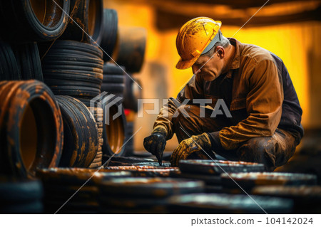 Man at work. Industrial worker at oil plant. Generative AI Man at work. Industrial worker at oil plant. Generative AI 104142024