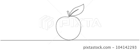 Apple continuous line drawing, Single line drawing of apple fruit. Minimalist style vector illustration. 104142293