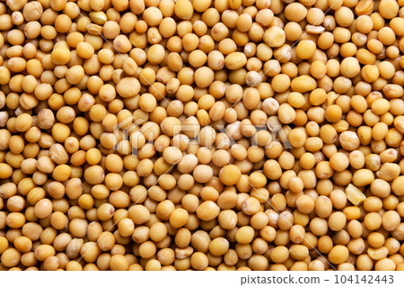 Mustard grains background. Top view 104142443