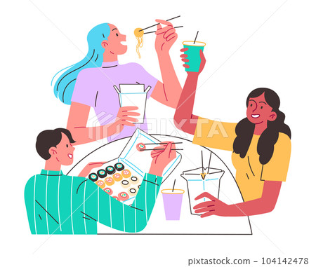 People at food court eating Asian food 104142478