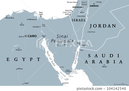 Sinai Peninsula Gray Political Map Peninsula Stock Illustration   104142548 