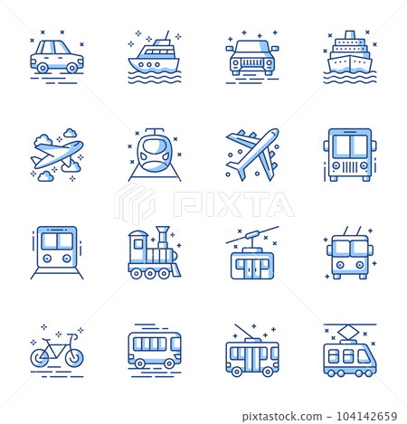 Transport mean line vector icons set Transport mean line vector icons set 104142659