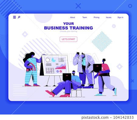 Business training landing page vector template. Coaching session with mentor website header UI layout with flat illustration. Seminar for employees and executives web banner flat concept Business training landing page vector template. Coaching session with mentor website header UI layout with flat illustration. Seminar for employees and executives web banner flat concept 104142833