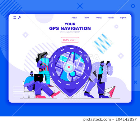 GPS navigation landing page vector template. City map with pointer website header UI layout with flat illustration. Tracking path, finding location web banner flat concept GPS navigation landing page vector template. City map with pointer website header UI layout with flat illustration. Tracking path, finding location web banner flat concept 104142857