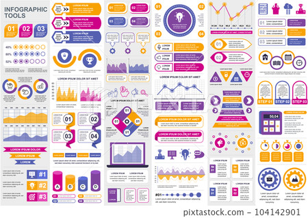 Bundle infographic elements data visualization vector design template. Can be used for steps, business processes, workflow, diagram, flowchart concept, timeline, marketing icons, info graphics. 104142901
