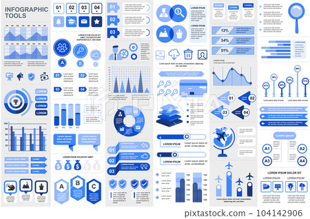 Bundle infographic elements data visualization vector design template. Can be used for steps, business processes, workflow, diagram, flowchart concept, timeline, marketing icons, info graphics. 104142906