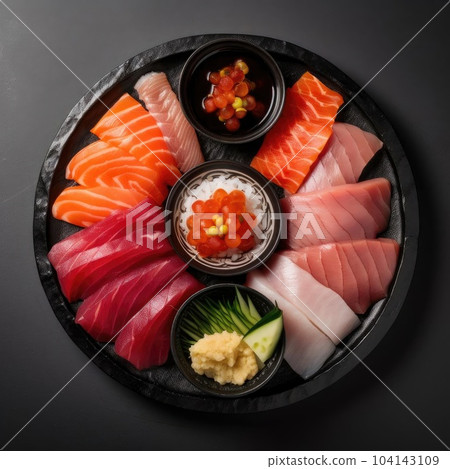 Sashimi platter with salmon, tuna, and cucumber Sashimi platter with salmon, tuna, and cucumber 104143109