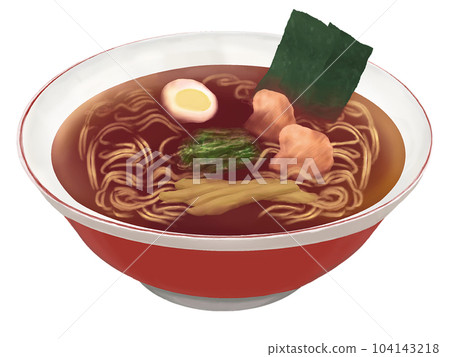 Soy sauce ramen in a bowl, realistic illustration 104143218