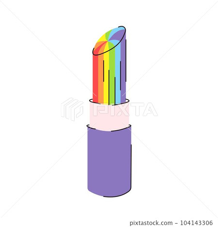 Lipstick in pride color. LGBT cartoon symbol. Vector isolated illustration on a white background. 104143306