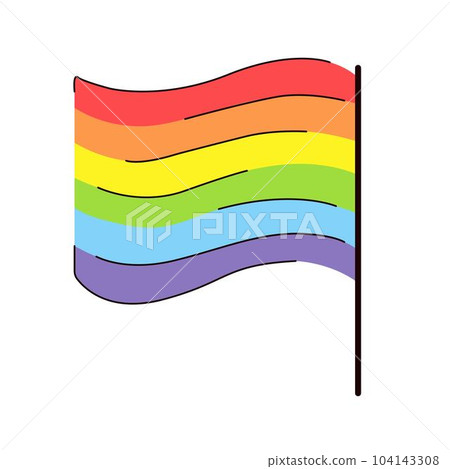 LGBT waving flag in flat style. Gay and lesbian vector cartoon symbol. Official pride sign in rainbow colors. Illustration isolated on white background. LGBT waving flag in flat style. Gay and lesbian vector cartoon symbol. Official pride sign in rainbow colors. Illustration isolated on white background. 104143308