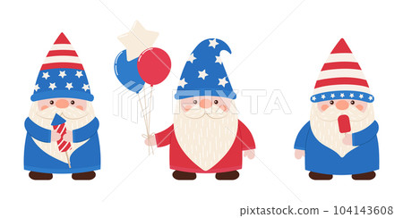 Patriotic gnomes, Independence Day 4th of July, USA. Vector set in flat cartoon style 104143608