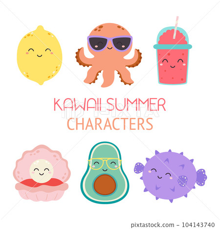 cartoon set of kawaii summer characters isolated cartoon set of kawaii summer characters isolated 104143740