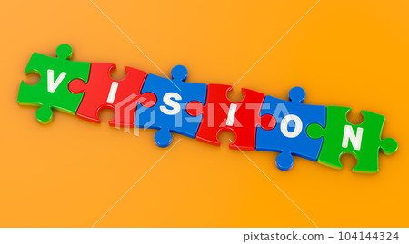 Vision concept from colored puzzles on orange backdrop, 3D rendering 104144324