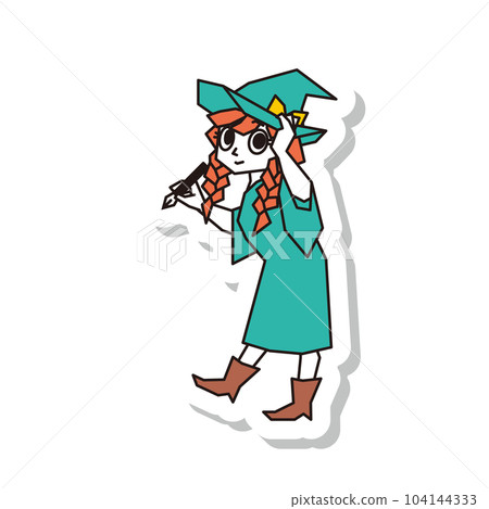 女巫插圖標籤綠色 女巫插圖標籤綠色 104144333