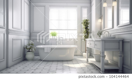 bathroom with bathtub white interior bathroom with bathtub white interior 104144464