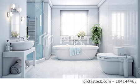 bathroom with white furniture of the bathtub bathroom with white furniture of the bathtub 104144465