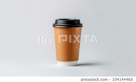 Brown coffee cup and spoon 104144468