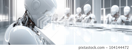 Close-up the white robot working in the office 104144472