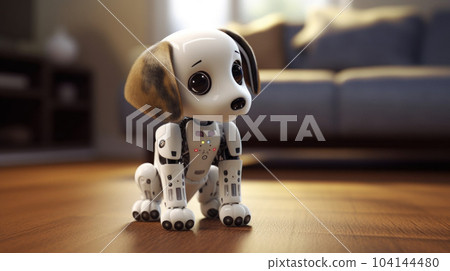 cute robot puppy in the home 104144480