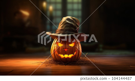 Halloween pumpkin lantern wearing Halloween pumpkin lantern wearing 104144487