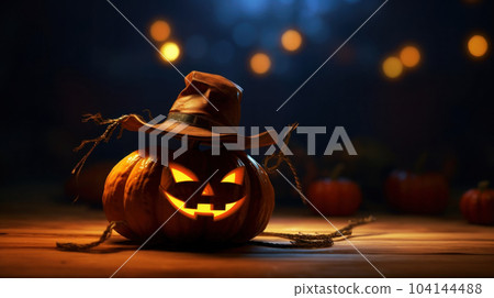 Halloween pumpkin wearing hat Halloween pumpkin wearing hat 104144488