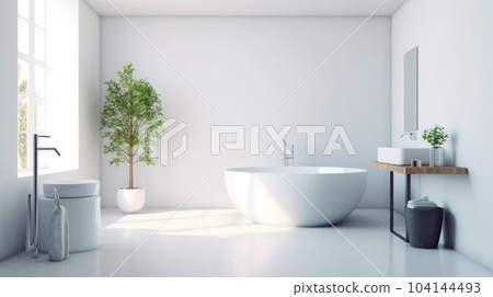 modern bathroom with white and tree 104144493