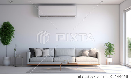 modern living room with sofa and air conditioner modern living room with sofa and air conditioner 104144496