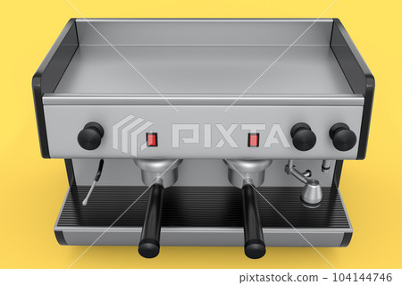 Professional espresso coffee machine with horn for two cups isolated on yellow 104144746