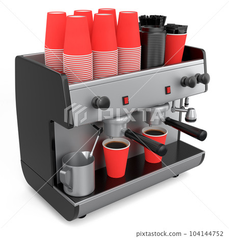 Professional espresso coffee machine with horn for paper cups isolated on white 104144752